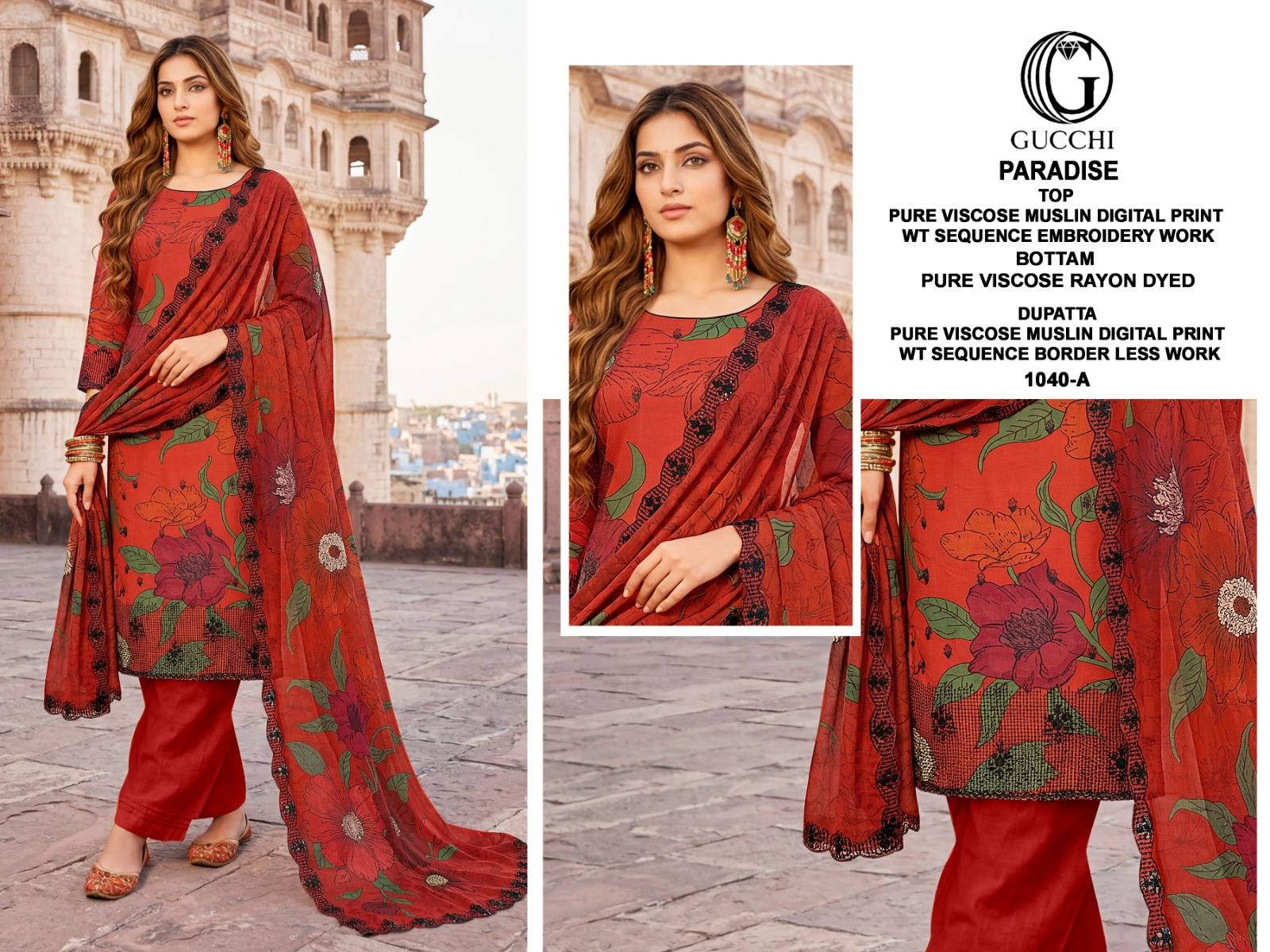 PARADISE VOL 1040 SERIES BY GUCCHI Stylish Beautiful Colourful Pure Viscose Muslin Dresses At Wholesale Price